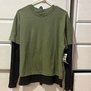 BDG Olive Green Short-Sleeve Top with Black Long Sleeves Layered Style